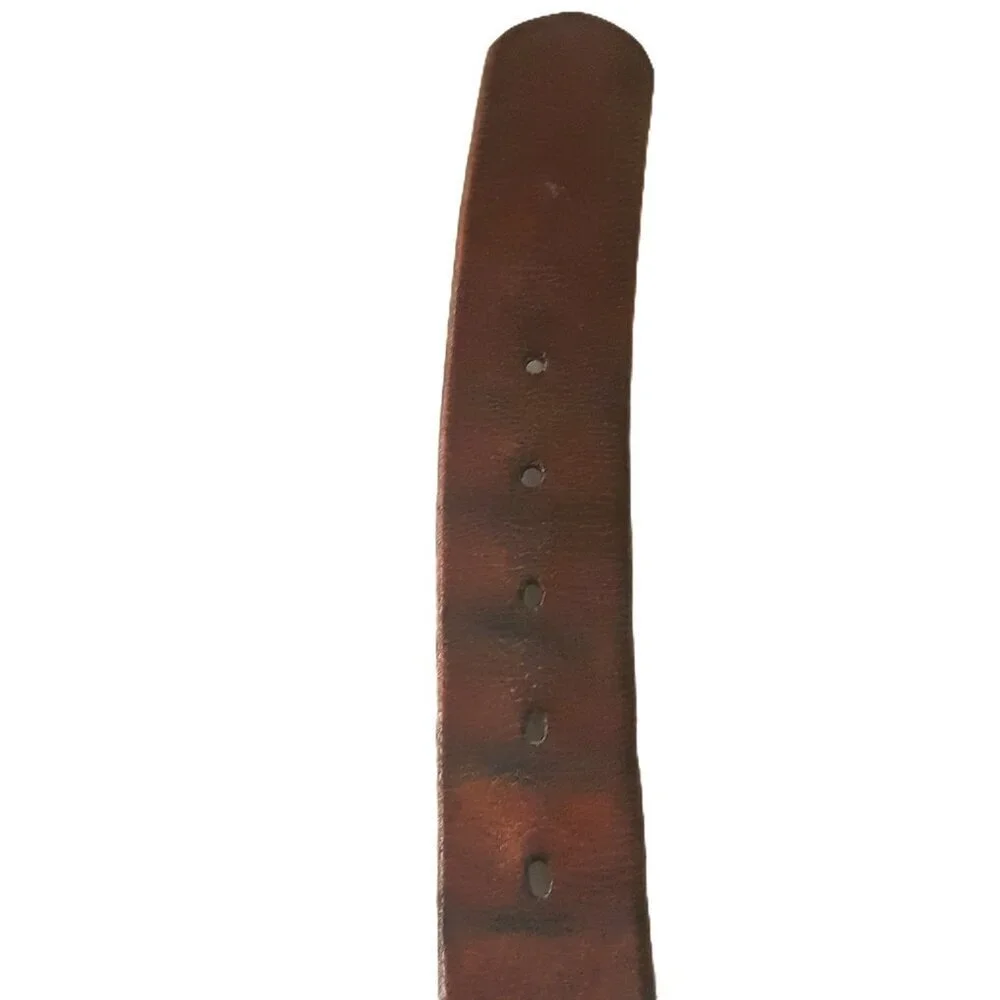Polo Ralph Lauren Men's Brown Leather Belt 44 Silver Buckle Patina Distressed
